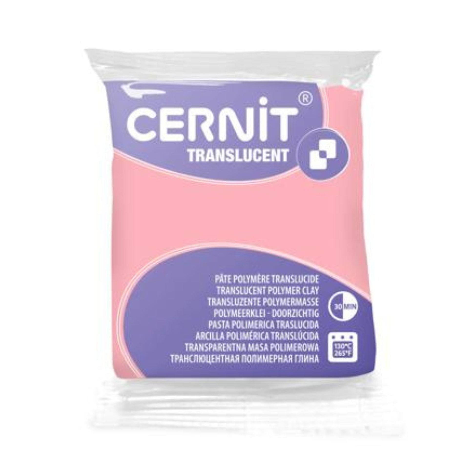 Cernit Translucent polymer clay in colour pink quartz. A delicate, translucent blush pink inspired by natural rose quartz tones, Pink Quartz cures to a soft, luminous finish with beautiful depth. Its gentle clarity makes it ideal for faux gemstone designs, resin-style pieces, and layered pastel effects.