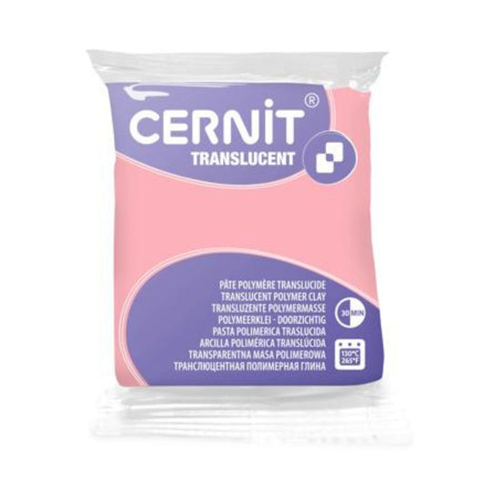 Cernit Translucent polymer clay in colour pink quartz. A delicate, translucent blush pink inspired by natural rose quartz tones, Pink Quartz cures to a soft, luminous finish with beautiful depth. Its gentle clarity makes it ideal for faux gemstone designs, resin-style pieces, and layered pastel effects.