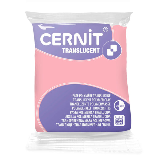 Cernit Translucent polymer clay in colour pink quartz. A delicate, translucent blush pink inspired by natural rose quartz tones, Pink Quartz cures to a soft, luminous finish with beautiful depth. Its gentle clarity makes it ideal for faux gemstone designs, resin-style pieces, and layered pastel effects.