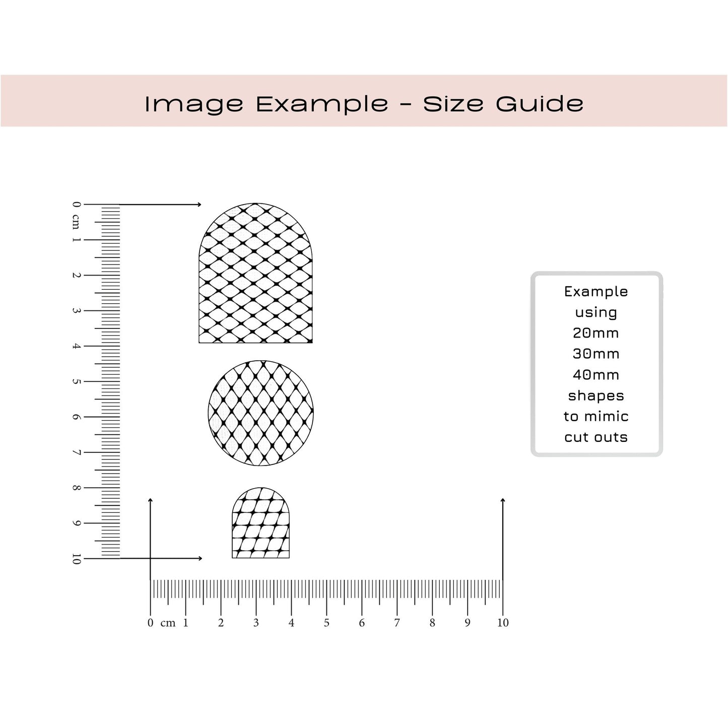 fishnet net silkscreen stencil for polymer clay - size guide
