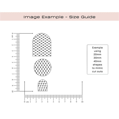 fishnet net silkscreen stencil for polymer clay - size guide