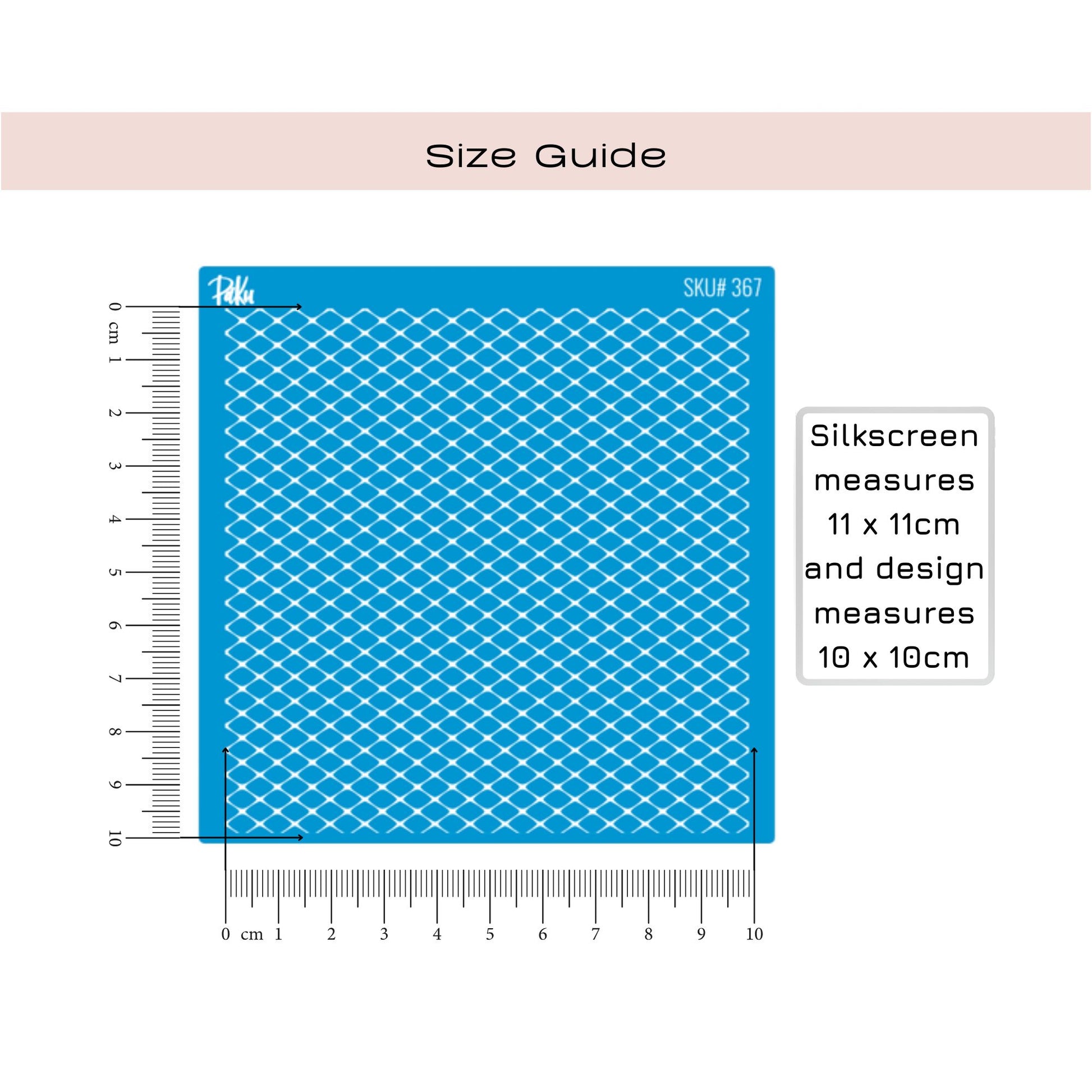 fishnet net silkscreen stencil for polymer clay - size guide