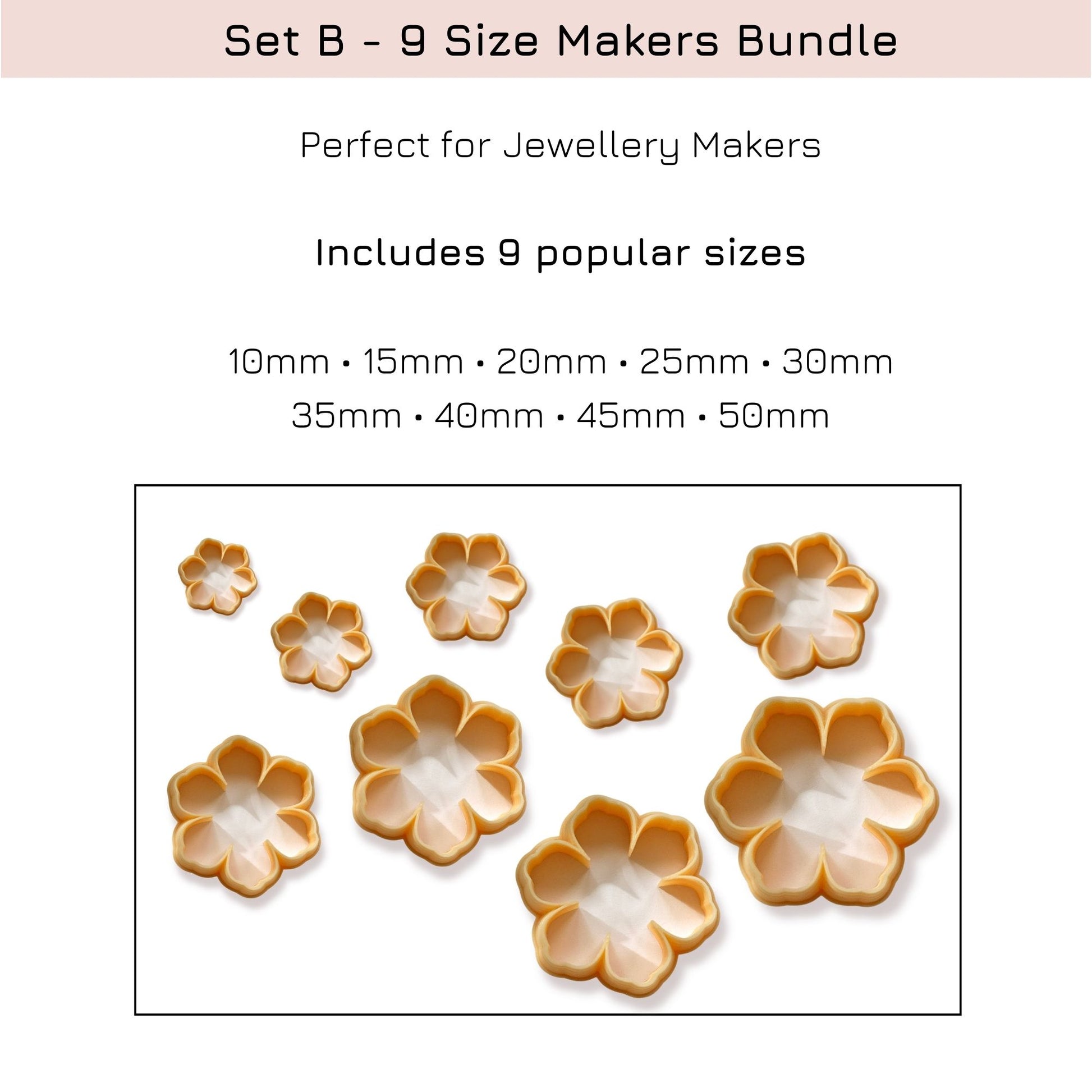 flower clay cutter set- 9 sizes - 10-50mm