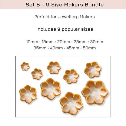 flower clay cutter set- 9 sizes - 10-50mm