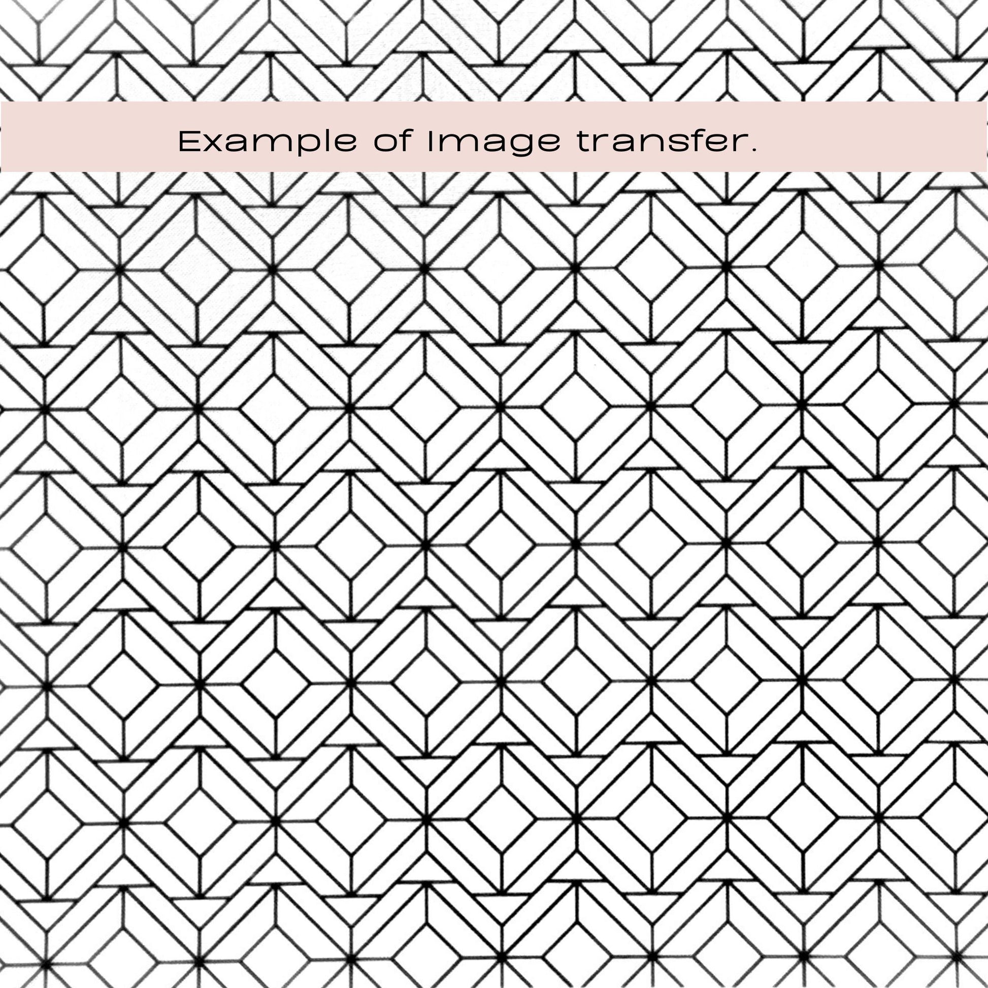 Geometric silkscreen pattern with text 'Example of image transfer' on a white background