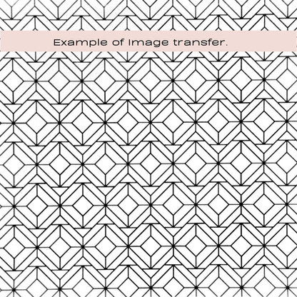 Geometric silkscreen pattern with text 'Example of image transfer' on a white background