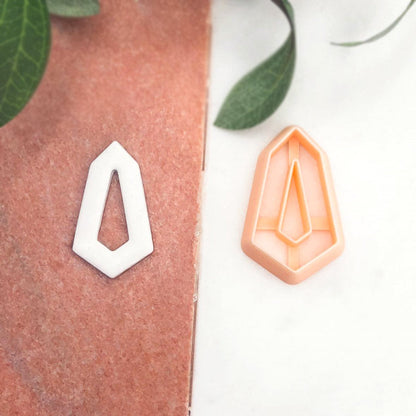 crystal drop clay cutter. geometric gem shape with window cut out (donut)