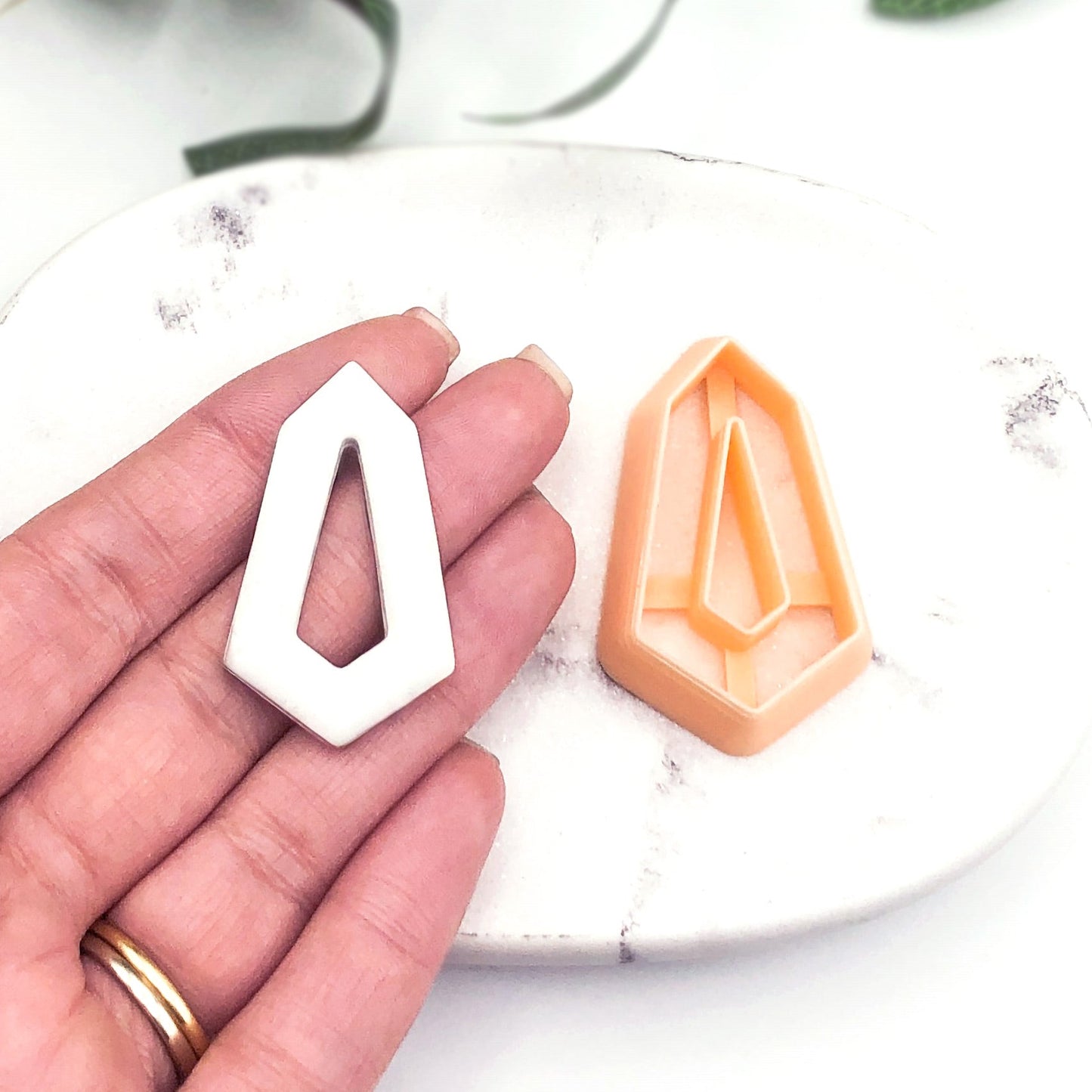 crystal drop clay cutter. geometric gem shape with window cut out (donut)