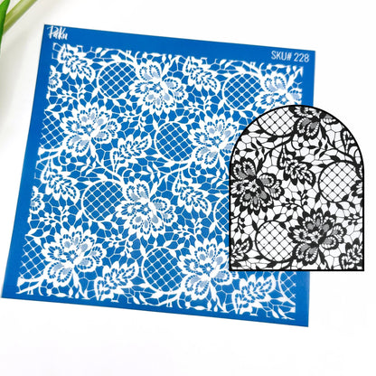 Blue vintage-inspired silkscreen stencil for use with polymer clay jewellery making