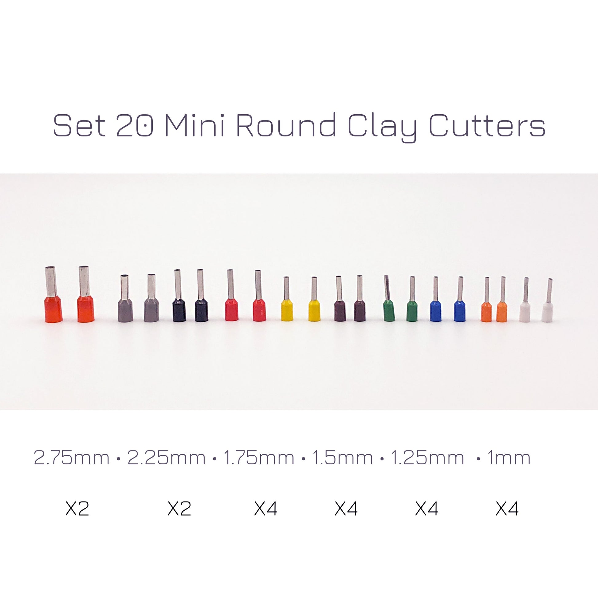 Set of 20 mini round clay cutters with color-coded sizes on a white Micro Metal Circle Clay Cutters | x 20 - background