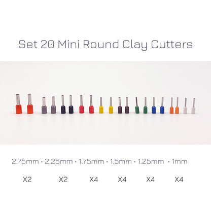 Set of 20 mini round clay cutters with color-coded sizes on a white Micro Metal Circle Clay Cutters | x 20 - background