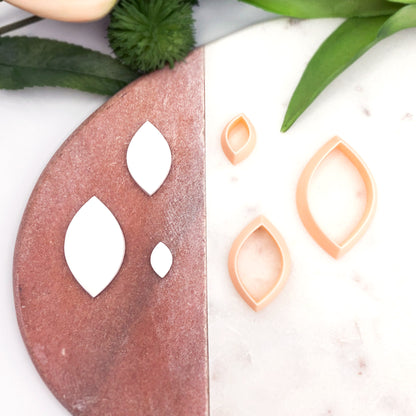 Oval Marquise Clay Cutter - with the polymer clay cutouts made using it