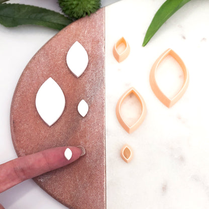 Oval Marquise Clay Cutter - with the polymer clay cut outs made using it