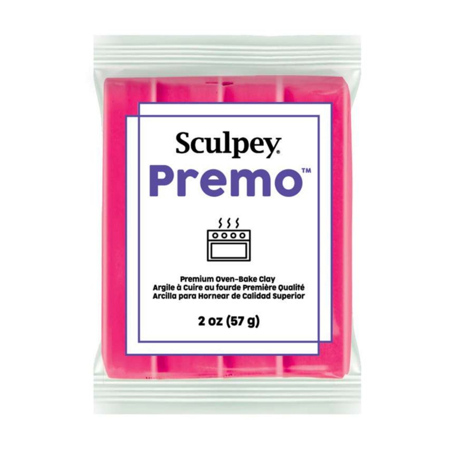Sculpey Premo clay package with pink clay block on a white background -  Sculpey Premo Polymer Clay  Fluorescent Pink - 57g - 