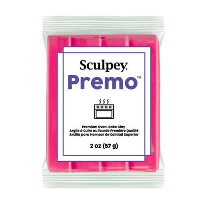 Sculpey Premo clay package with pink clay block on a white background -  Sculpey Premo Polymer Clay  Fluorescent Pink - 57g - 
