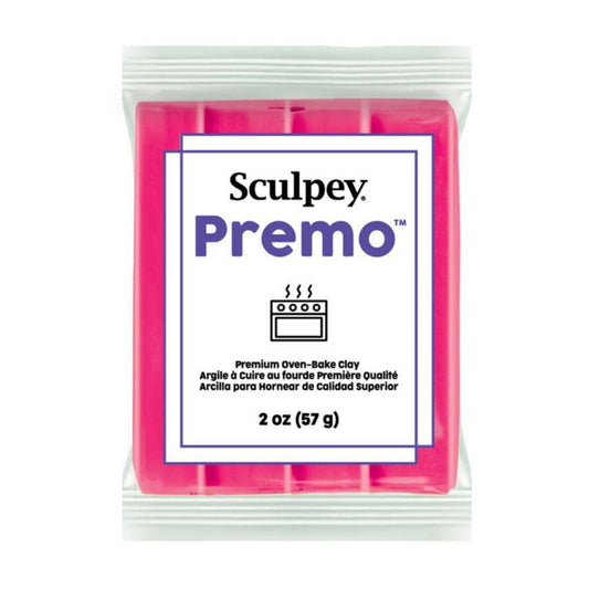 Sculpey Premo clay package with pink clay block on a white background -  Sculpey Premo Polymer Clay  Fluorescent Pink - 57g - 