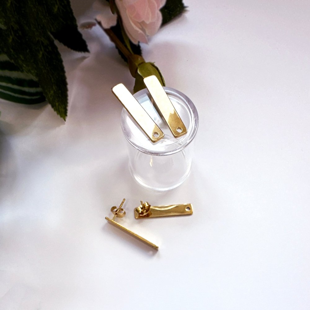 Rectangle Bar Ear Stud Posts | Gold Earring Findings - 