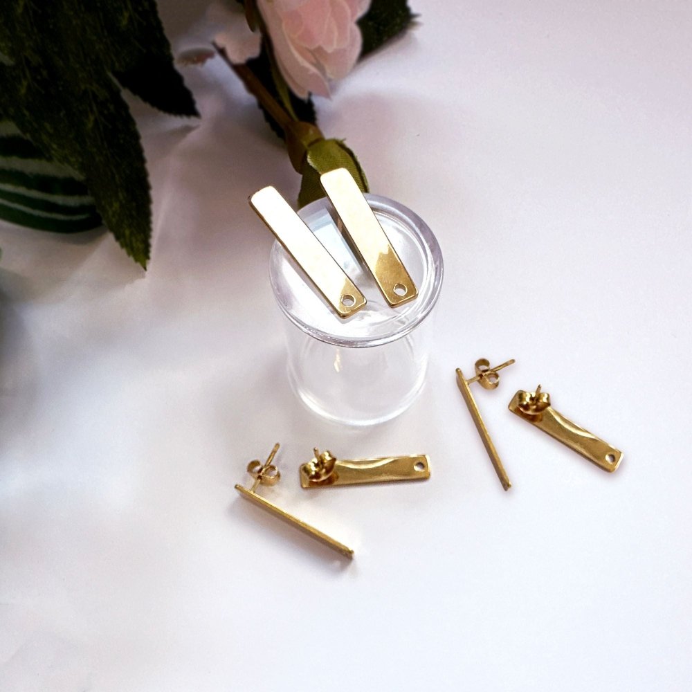 Rectangle Bar Ear Stud Posts | Gold Earring Findings - 