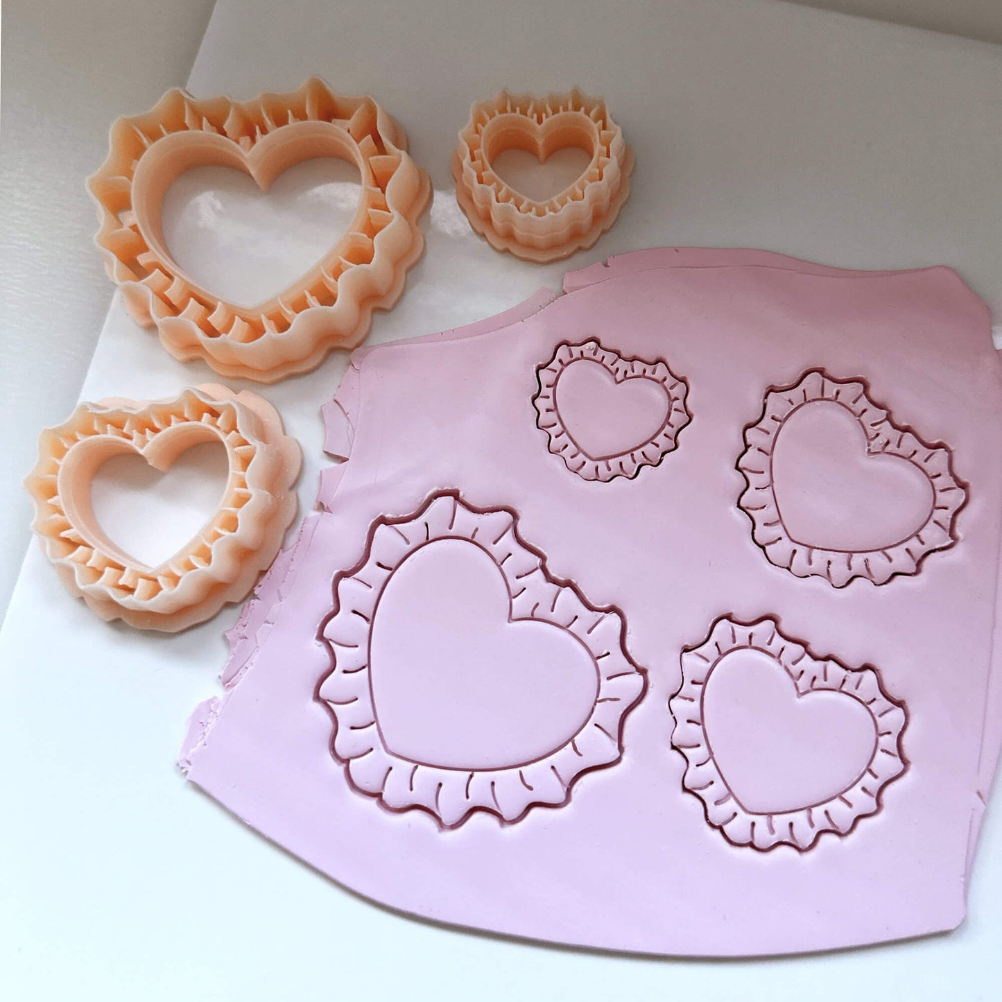 Ruffled Heart Clay Cutter , Pillow shape for valentines polymer clay jewellery making
