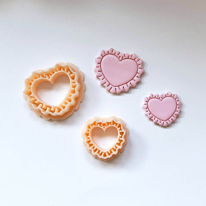 Ruffled Heart Clay Cutter , Pillow shape for valentines polymer clay jewellery making
