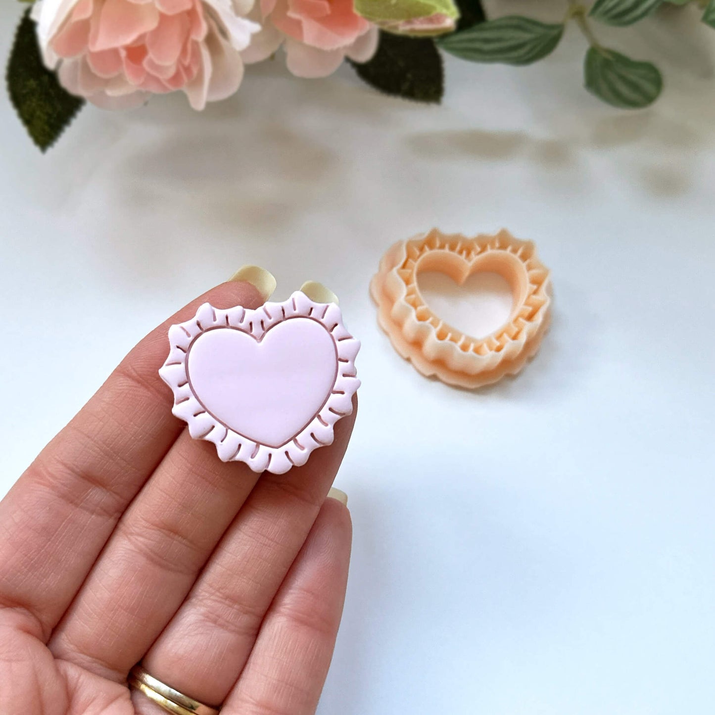 Ruffled Heart Clay Cutter , Pillow shape for valentines polymer clay jewellery making
