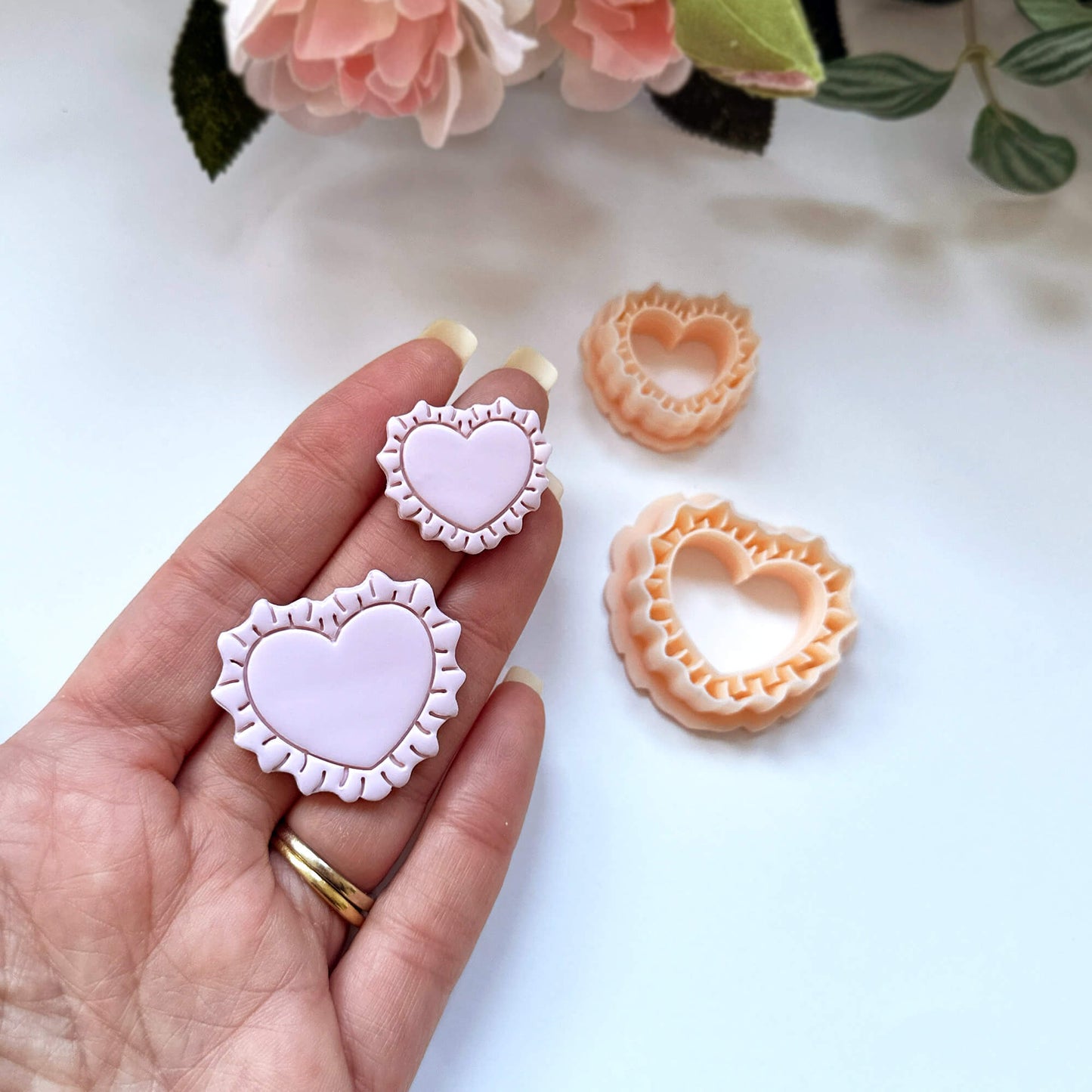 Ruffled Heart Clay Cutter , Pillow shape for valentines polymer clay jewellery making