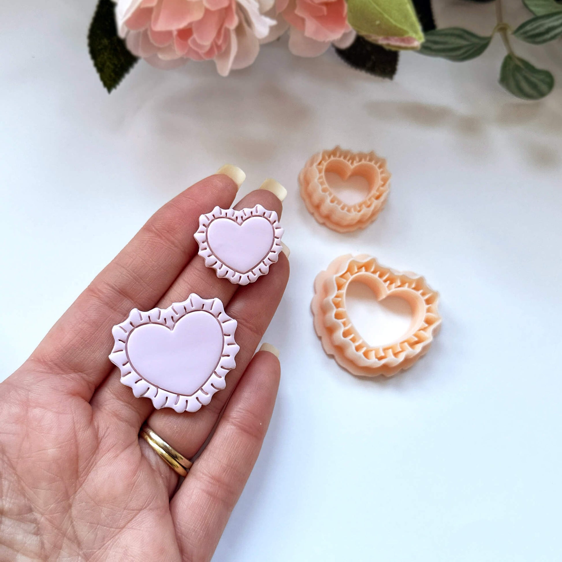 Ruffled Heart Clay Cutter , Pillow shape for valentines polymer clay jewellery making