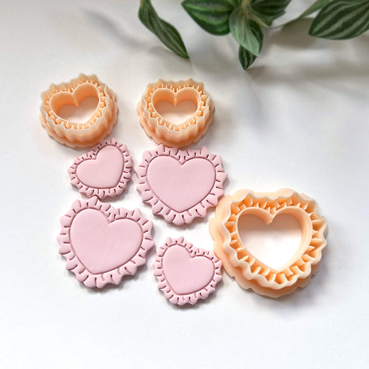 Ruffled Heart Clay Cutter , Pillow shape for valentines polymer clay jewellery making