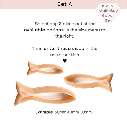 Sardine clay cutter. Long fish shape cutting tool for handmade jewellery making - choose a set of 3 sizes