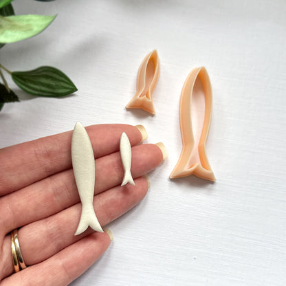 Sardine clay cutter. Long fish shape cutting tool for handmade jewellery making