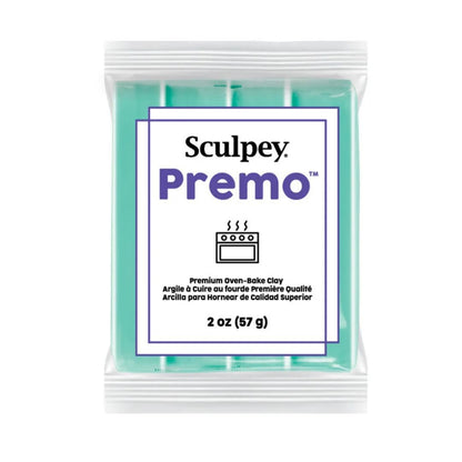 Sculpey Premo polymer clay in colour -Mint. A fresh, cool colour with a smooth, solid finish, mint is a soft pastel shade that brings a light, airy feel to modern and fresh designs. Its clean tone makes it perfect for spring palettes and contemporary jewellery pieces.