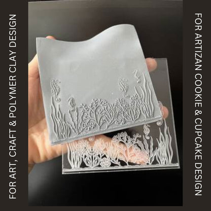 Seahorse Reef Texture Stamp | Clear Acrylic Stamping Plate for polymer clay