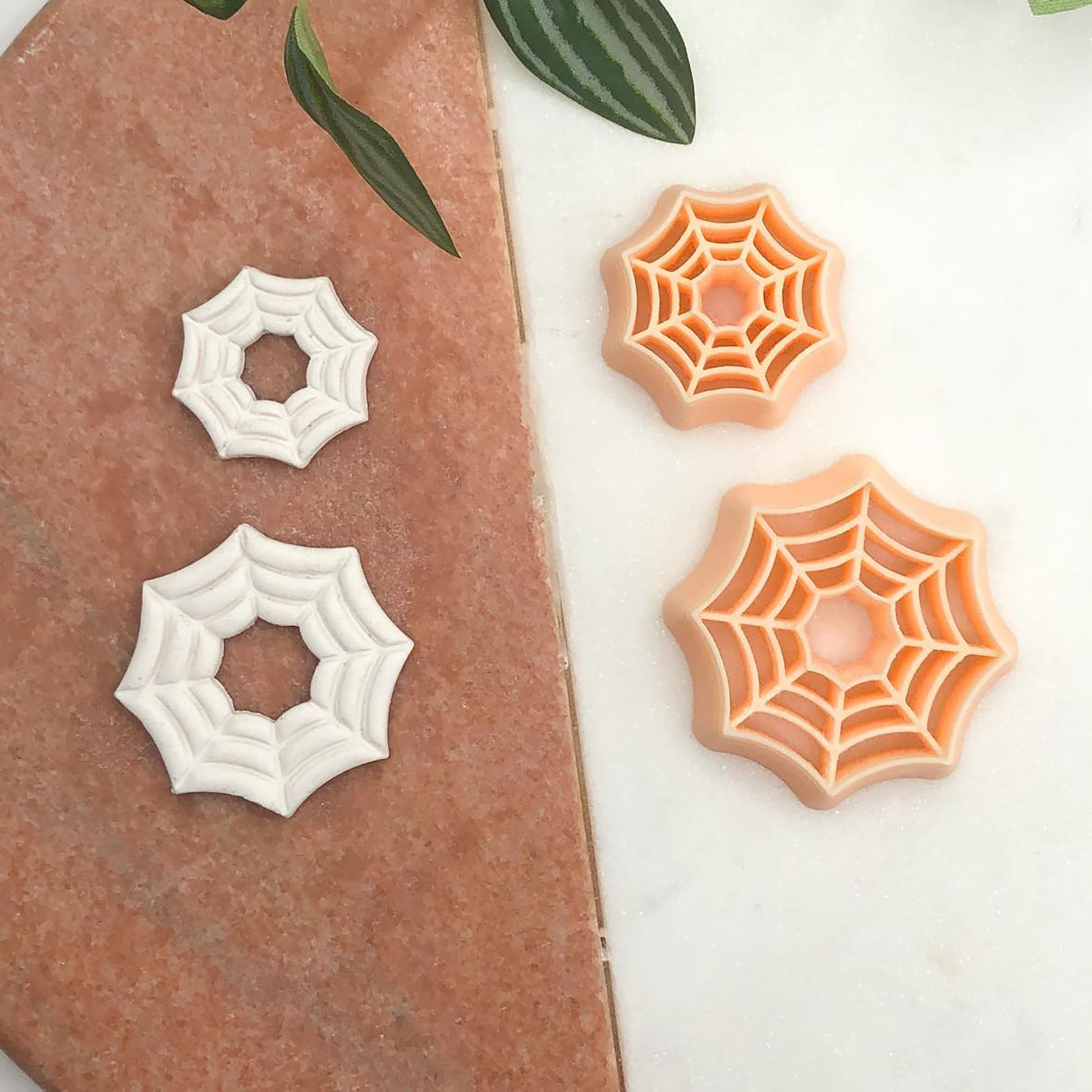 spider web clay cutters in a 25 and 35mm and polymer clay spiderweb cut outs made using the cutters