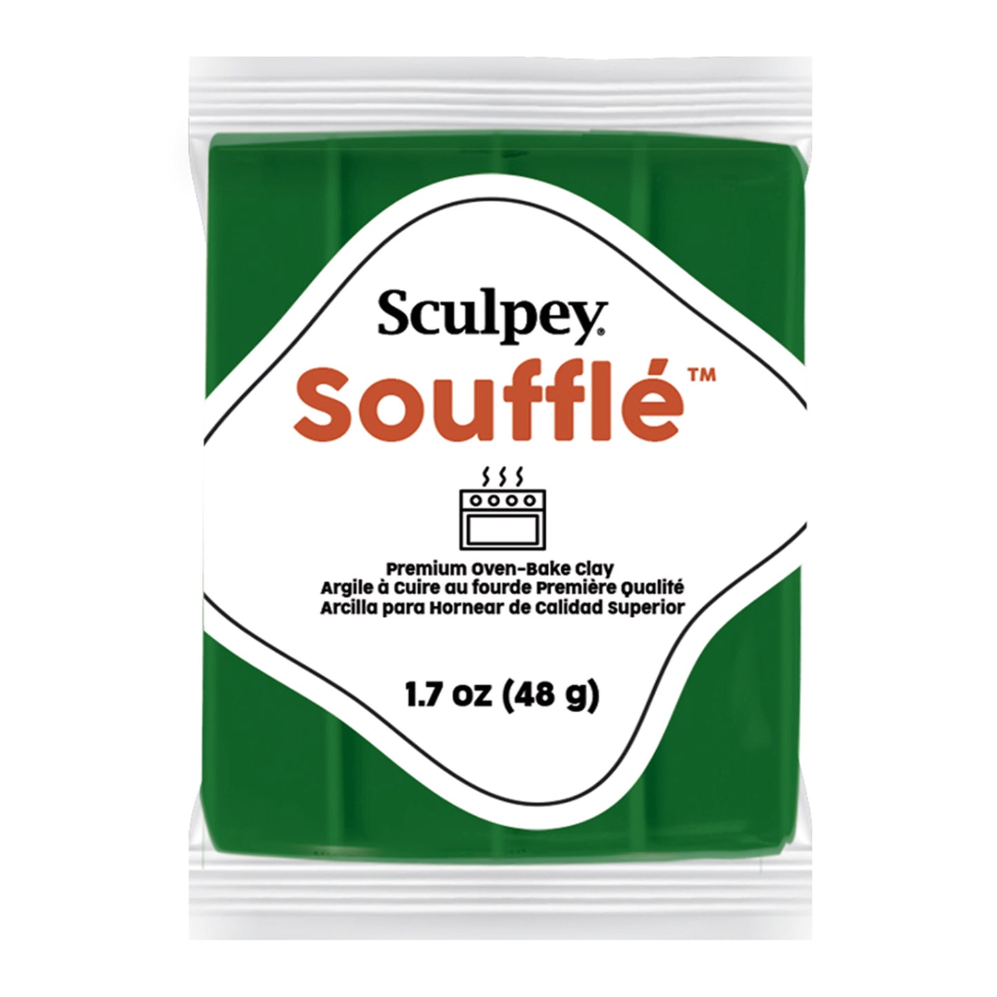 Sculpey Souffle in packaging with green clay block on a white background - racing green
