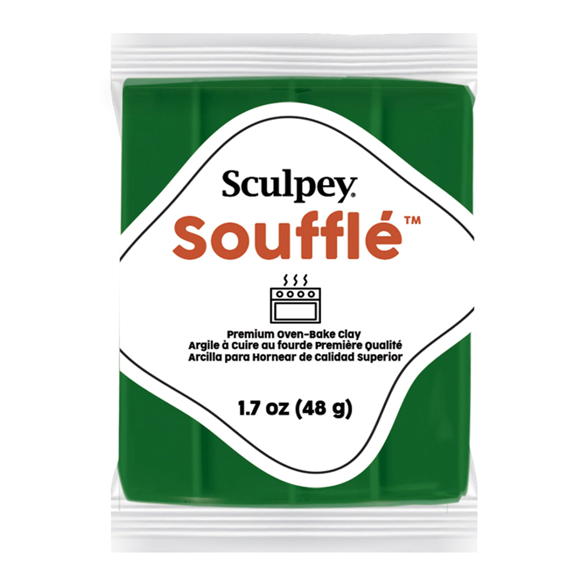 Sculpey Souffle in packaging with green clay block on a white background - racing green