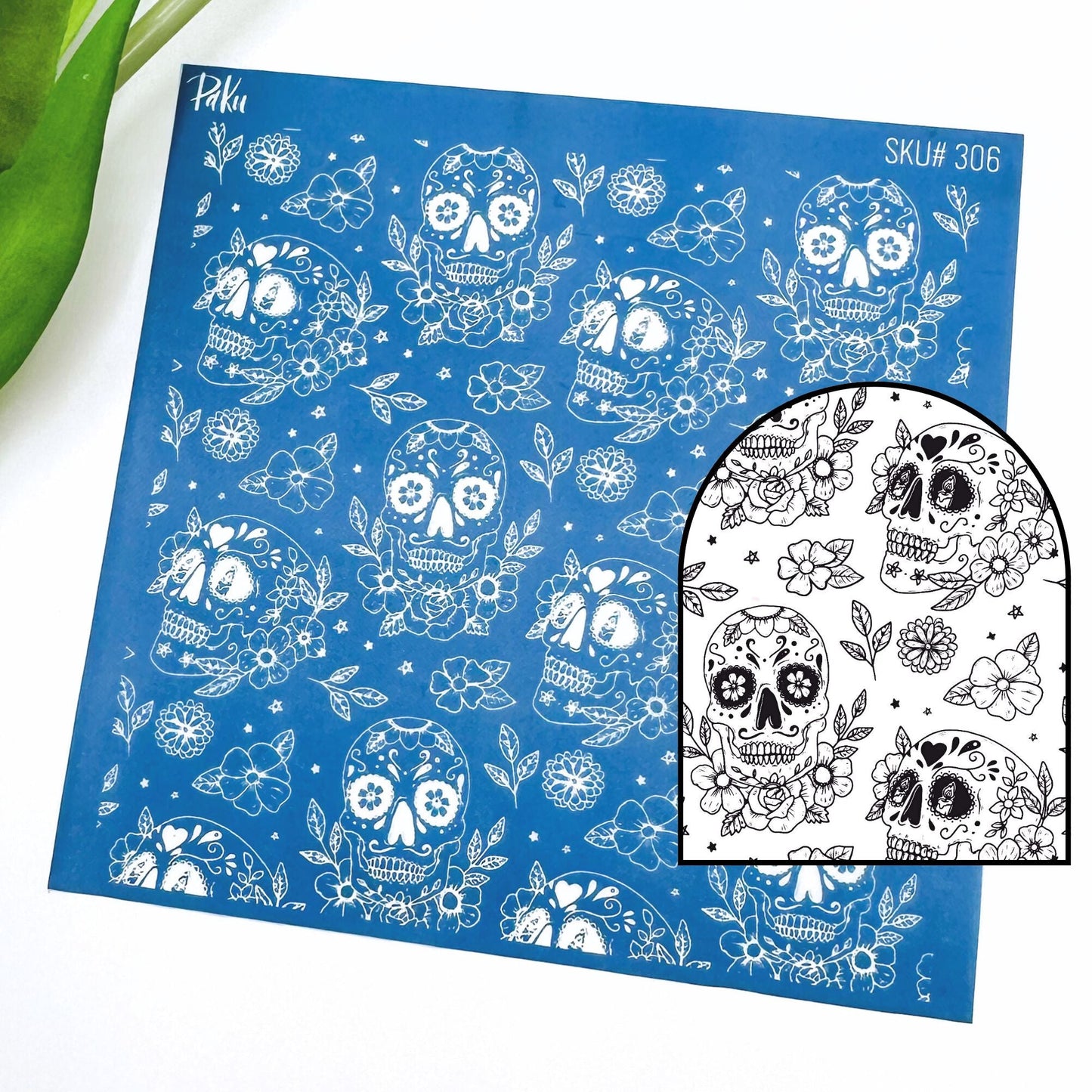 sugar skull silkscreen stancil for polymer clay