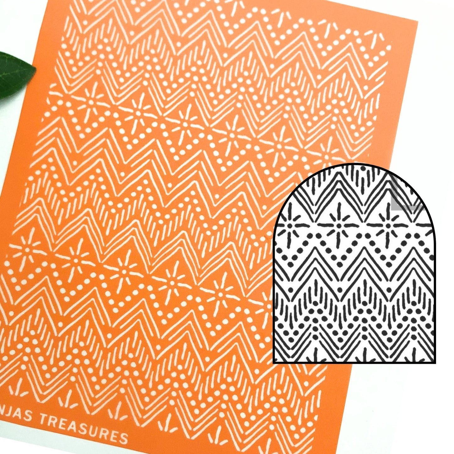 Silkscreen stencil tribal whimsy.