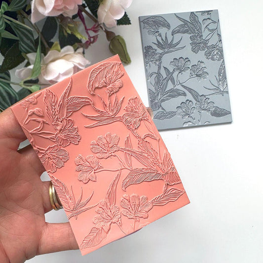 Birds of Paradise Texture Stamp | Rubber Spring Flower Embossing Mat -