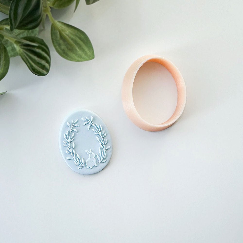 Egg shape bunny in wreath mini acrylic embossing stamp -