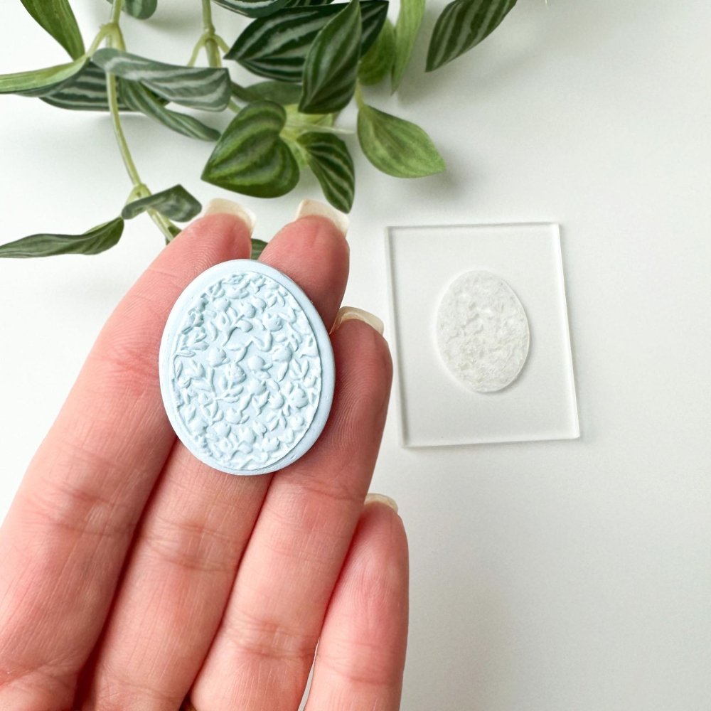 Egg shape floral mini acrylic embossing stamp -