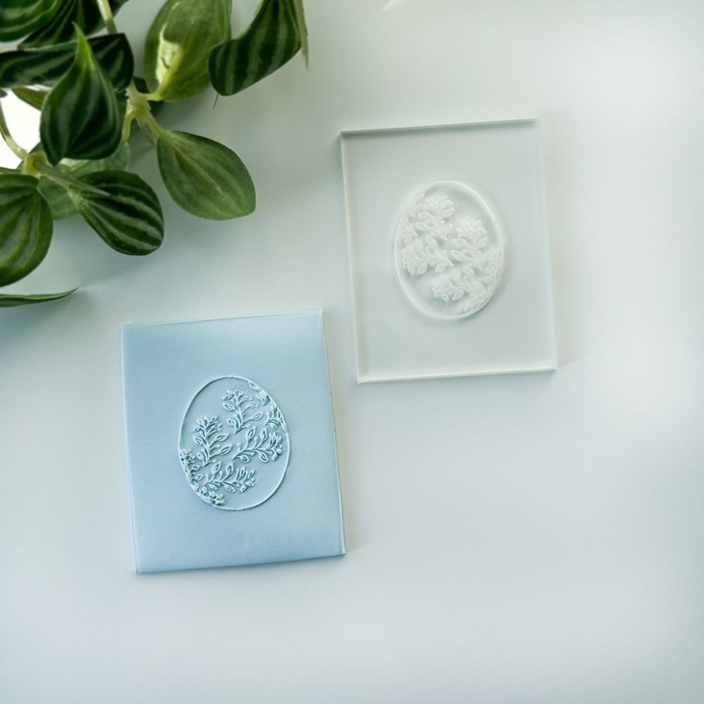 Egg shape leafy floral mini acrylic embossing stamp -