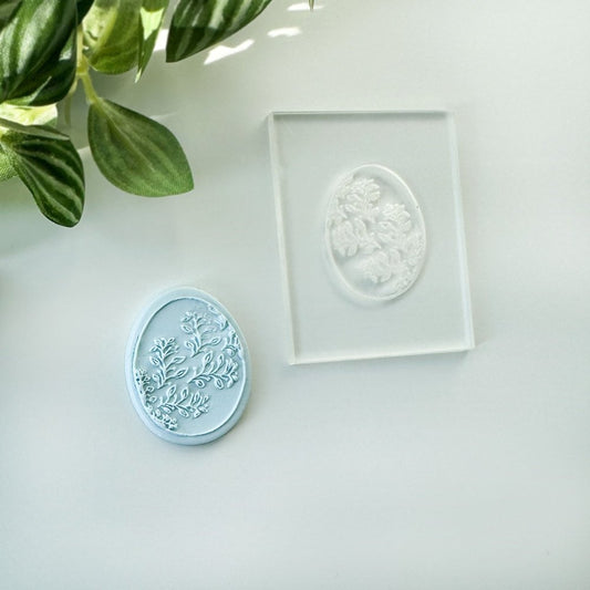 Egg shape leafy floral mini acrylic embossing stamp -