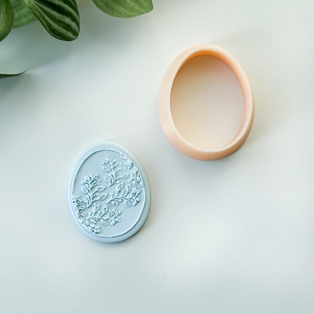 Egg shape leafy floral mini acrylic embossing stamp -
