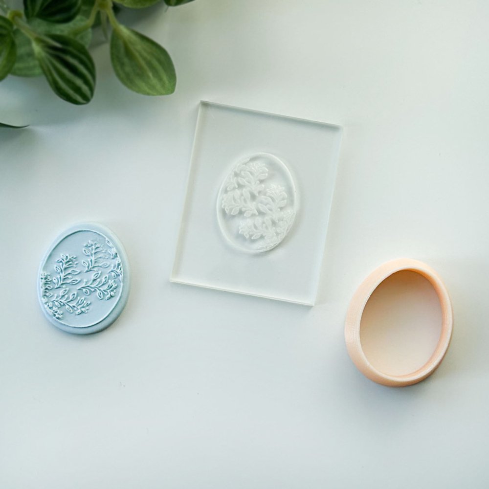 Egg shape leafy floral mini acrylic embossing stamp -