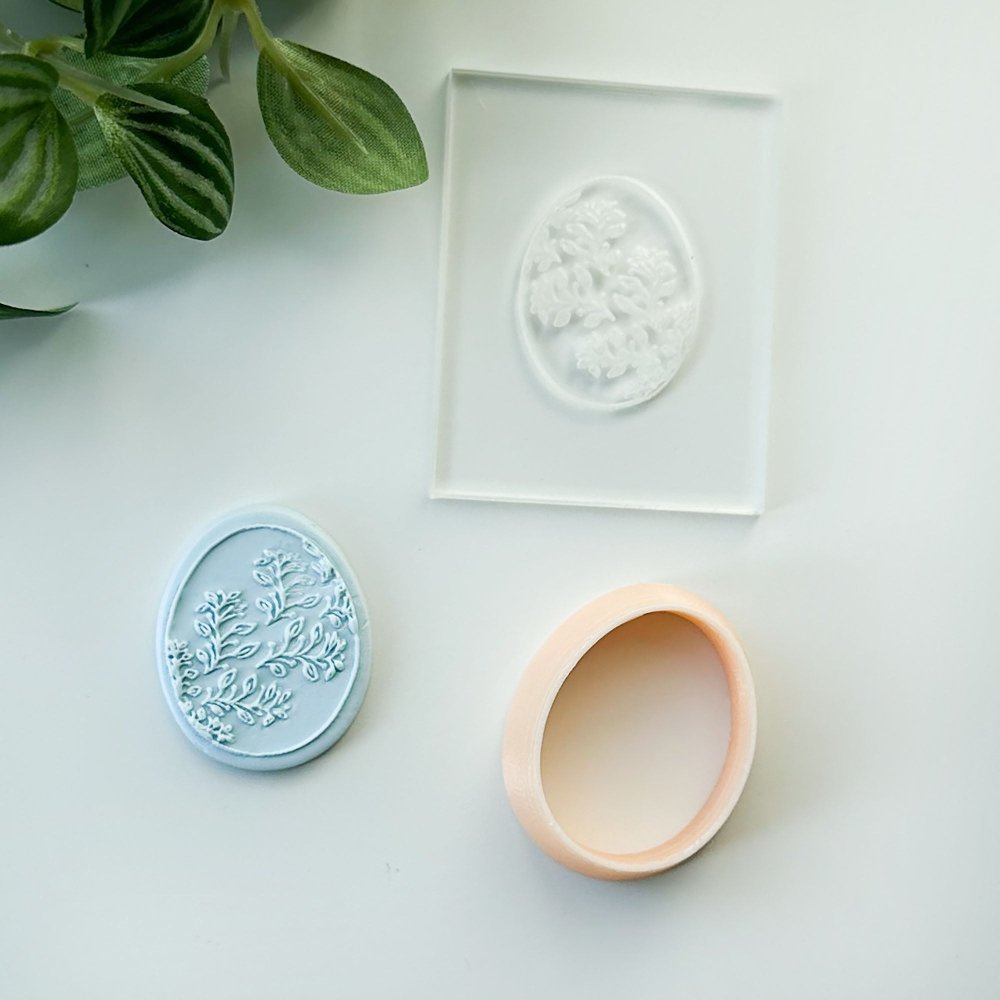 Egg shape leafy floral mini acrylic embossing stamp -