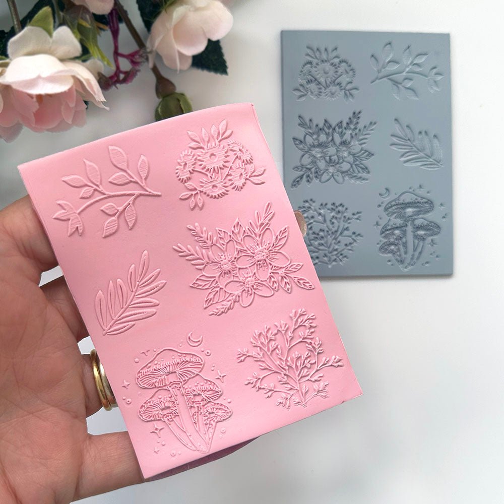 Floral Set Texture Stamp | Rubber Flowers Embossing Mat -