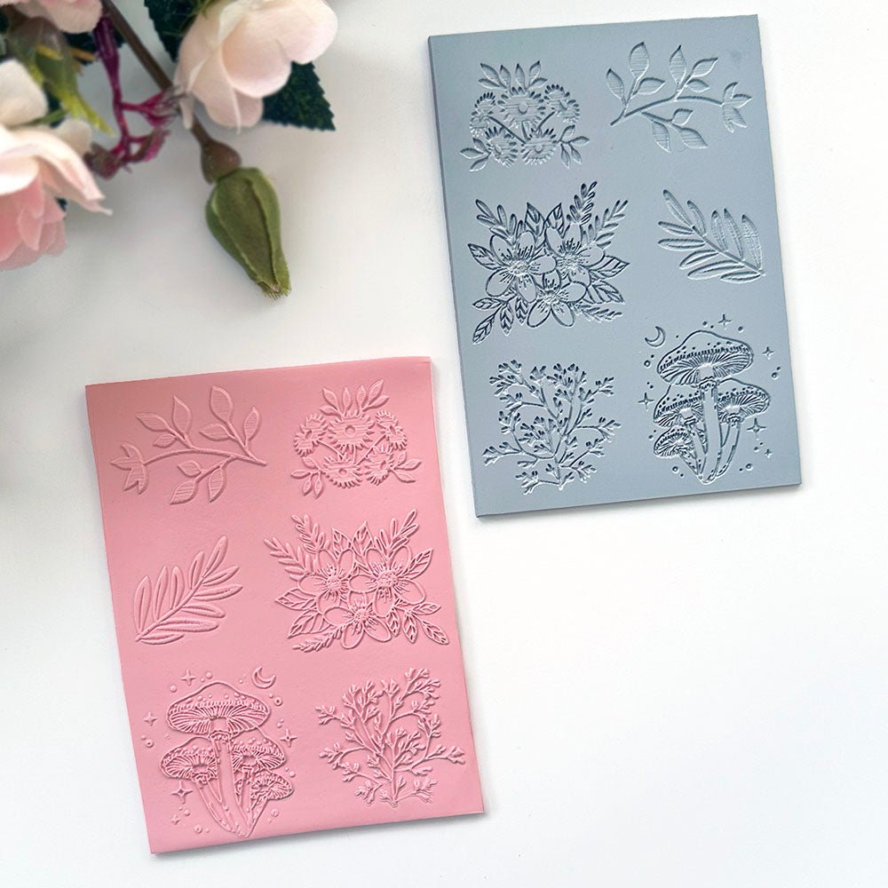 Floral Set Texture Stamp | Rubber Flowers Embossing Mat -