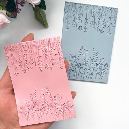 Floral Silhouette Texture Stamp | Wildflowers Rubber Embossing Mat -