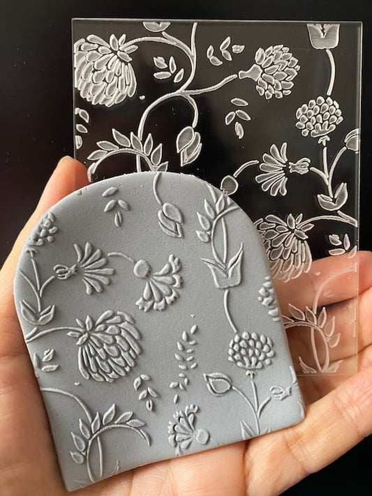 Flowers Texture Stamp | Acrylic Embossed Plate -
