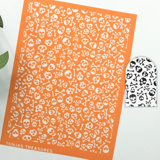 Lotta Skulls Silkscreen | Halloween Skull & Crossbones | Polymer Clay -